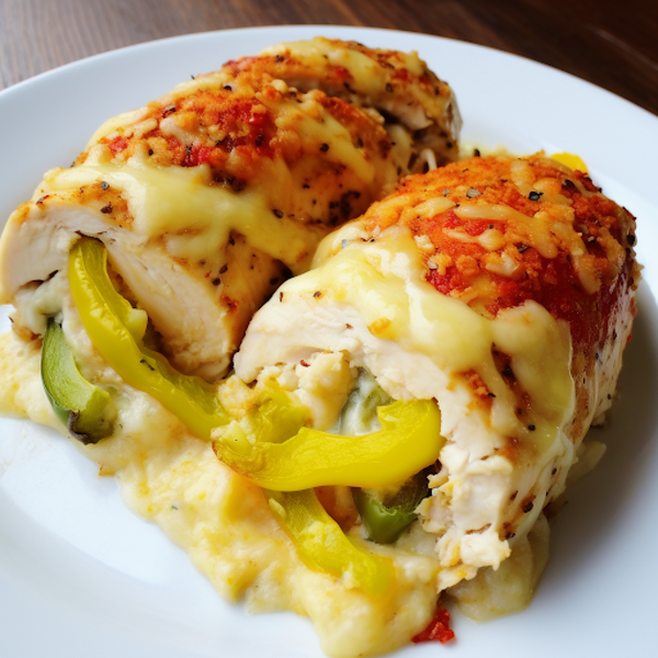 Cheesy stuffed chicken rolls plated