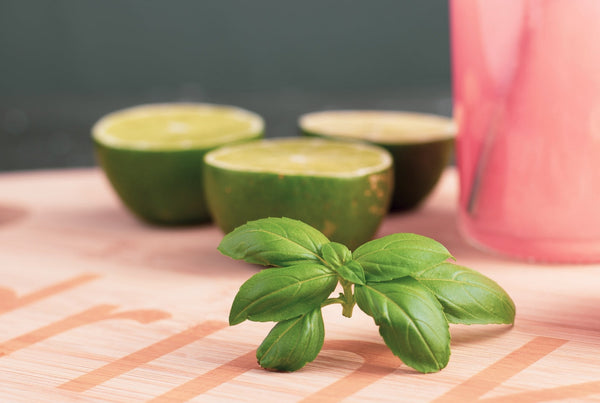 Fresh basil and sliced limes