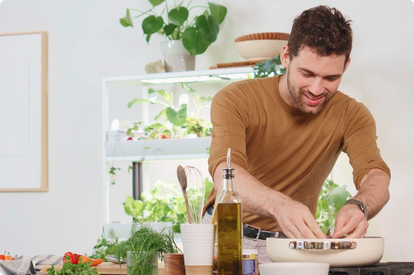 Man cooking in kitchen scene
