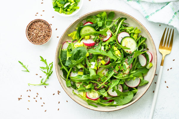 Fresh green salad overhead shot