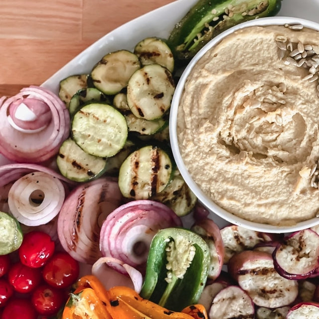 Grilled Veggie Platter with Golden Beet Hummus