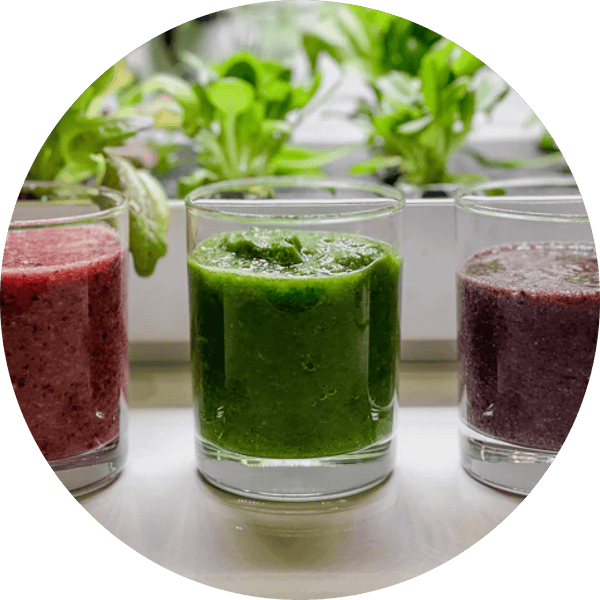 Three healthy colorful fruit smoothies