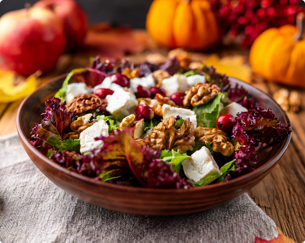 Autumn salad with nuts, feta